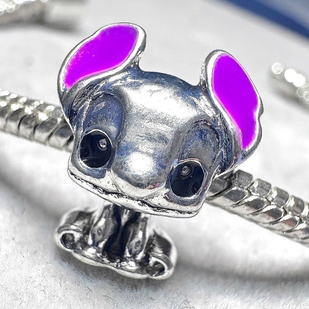 Disney Stitch Charm European Bead Purple Ears Silver Charm fits PANDORA Bracelet